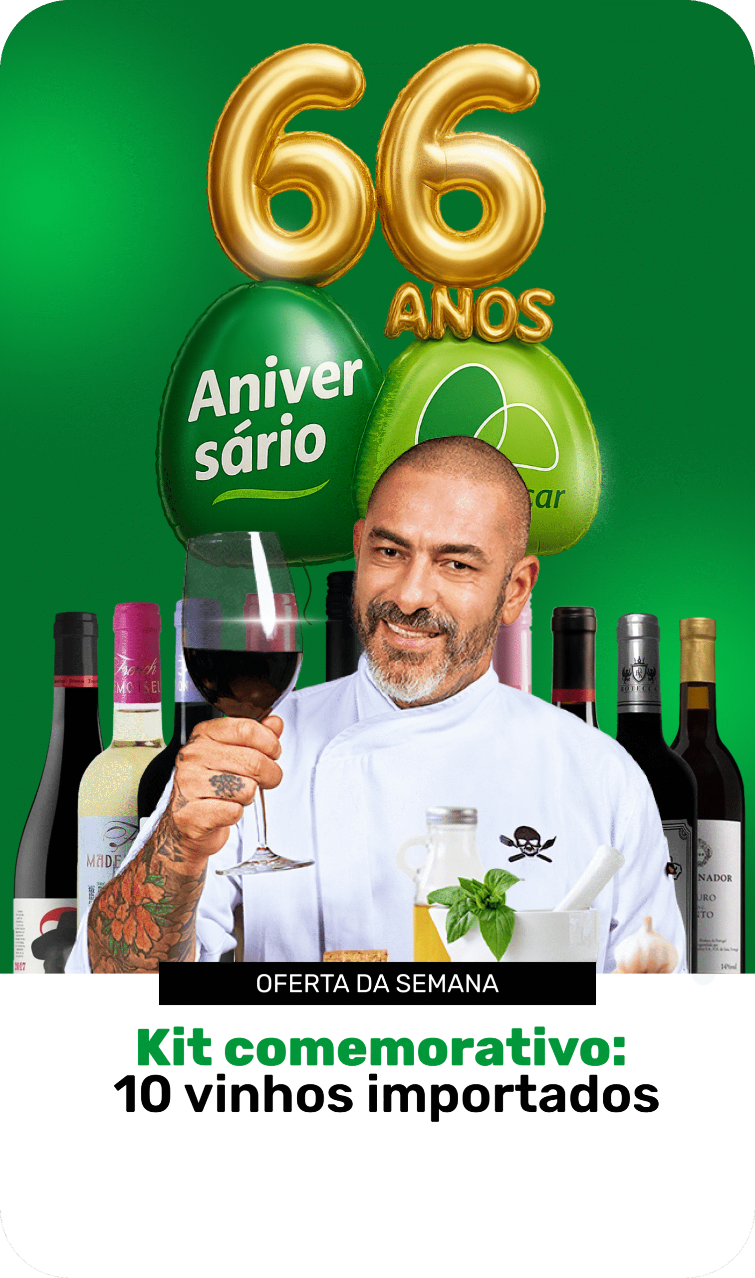 Oferta da semana — 66 anos PA: Kit 10 vinhos importados